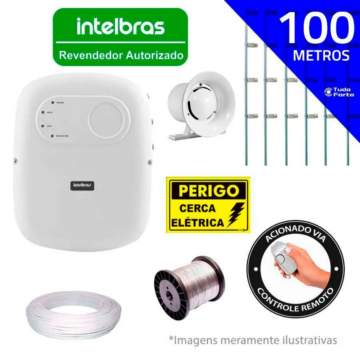 Kit de Cerca Elétrica para 100 metros Central Intelbras Liga/Desliga por Controle Remoto com Haste M + Acessórios