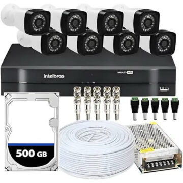 Kit CFTV 8 Cameras Full Hd 1080 p + Dvr MHDX 1208C intelbras+ Hd 500gb