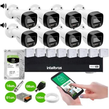 Kit CFTV 8 Câmeras VHD3220 B Full Color c / Áudio e visualização noturna colorida, Dvr MHDX 1208 e HD de 1Tb