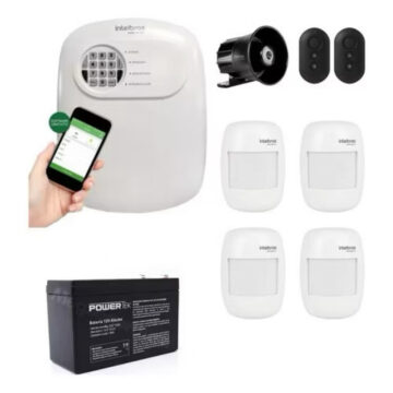 Kit alarme completo 4 sensores Intelbras e central monitorada por aplicativo