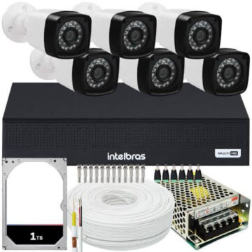 Kit CFTV 6 câmeras Full Hd 1080p + Dvr Intelbras MHDX 1208c + HD 1TB