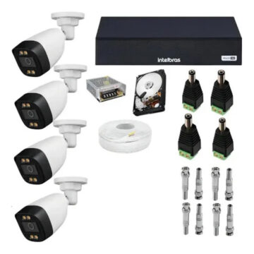 kit completo CFtv Dvr Intelbras MHDX 1204C + 4 Cameras Hd 720p + Hd 500g