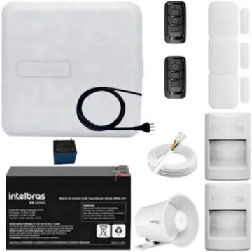 Sistema alarme monitorado AMT 1000 Intelbras com 5 sensores, 2 presença sem fio Pet + 3 para portas/ janelas